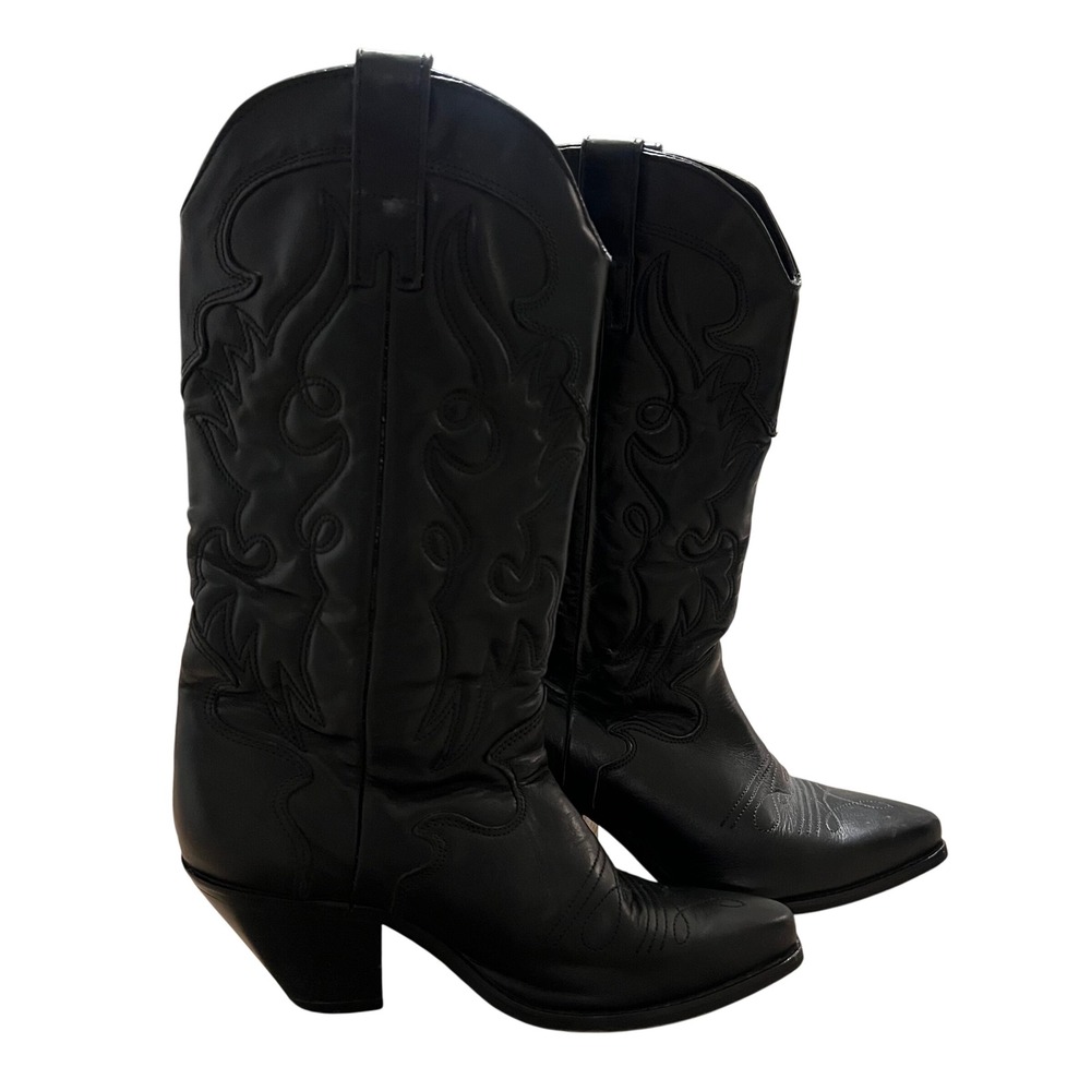 Zodiac Black Leather Embossed Cowboy Western‎ Boots Women Size 7 M
